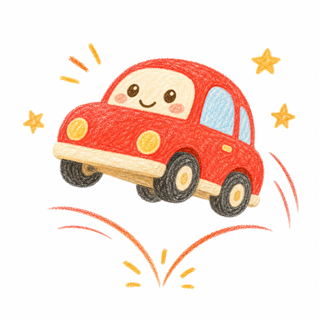 ぴょんとジャンプする赤い車のイラスト