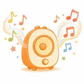 スピーカーと音符のイラスト